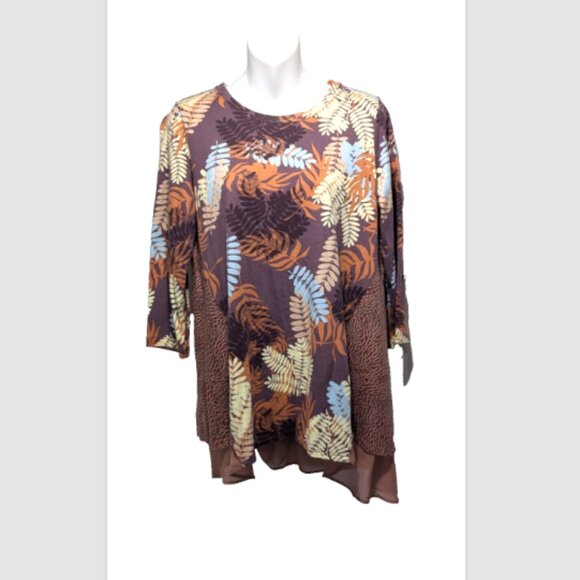 LOGO by Lori Goldstein Tops - Logo Lori Goldstein Mixed Print 3/4 Sleeve Knit Top Chiffon Hem Small